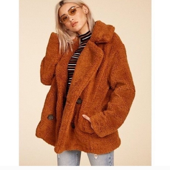 Free People Jackets & Blazers - Free People Brown Teddy Coat Cozy Indie Sleaze Grunge Sherpa Jacket